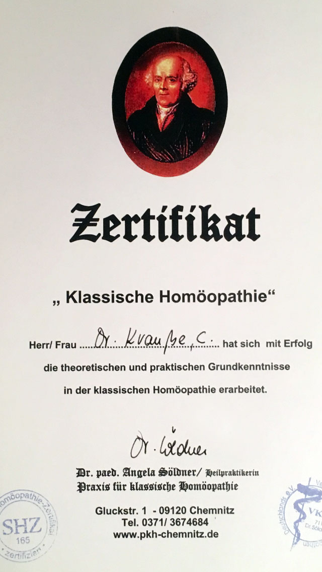 Zeugnis Homöopathie